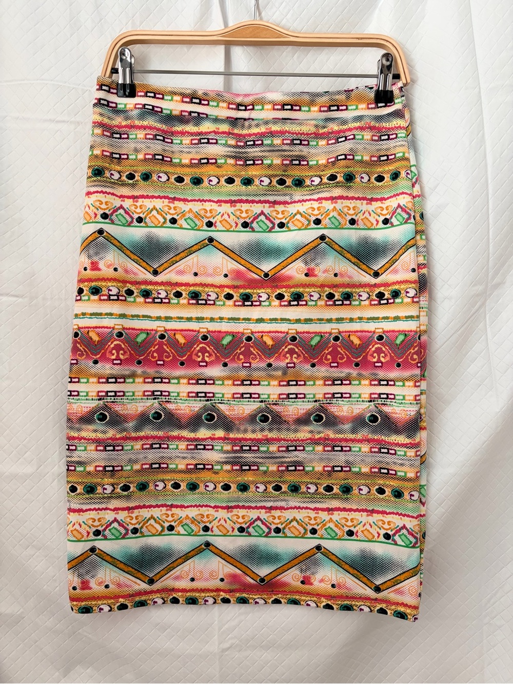 Vibrant Multicolor Tribal-Print Pencil Skirt